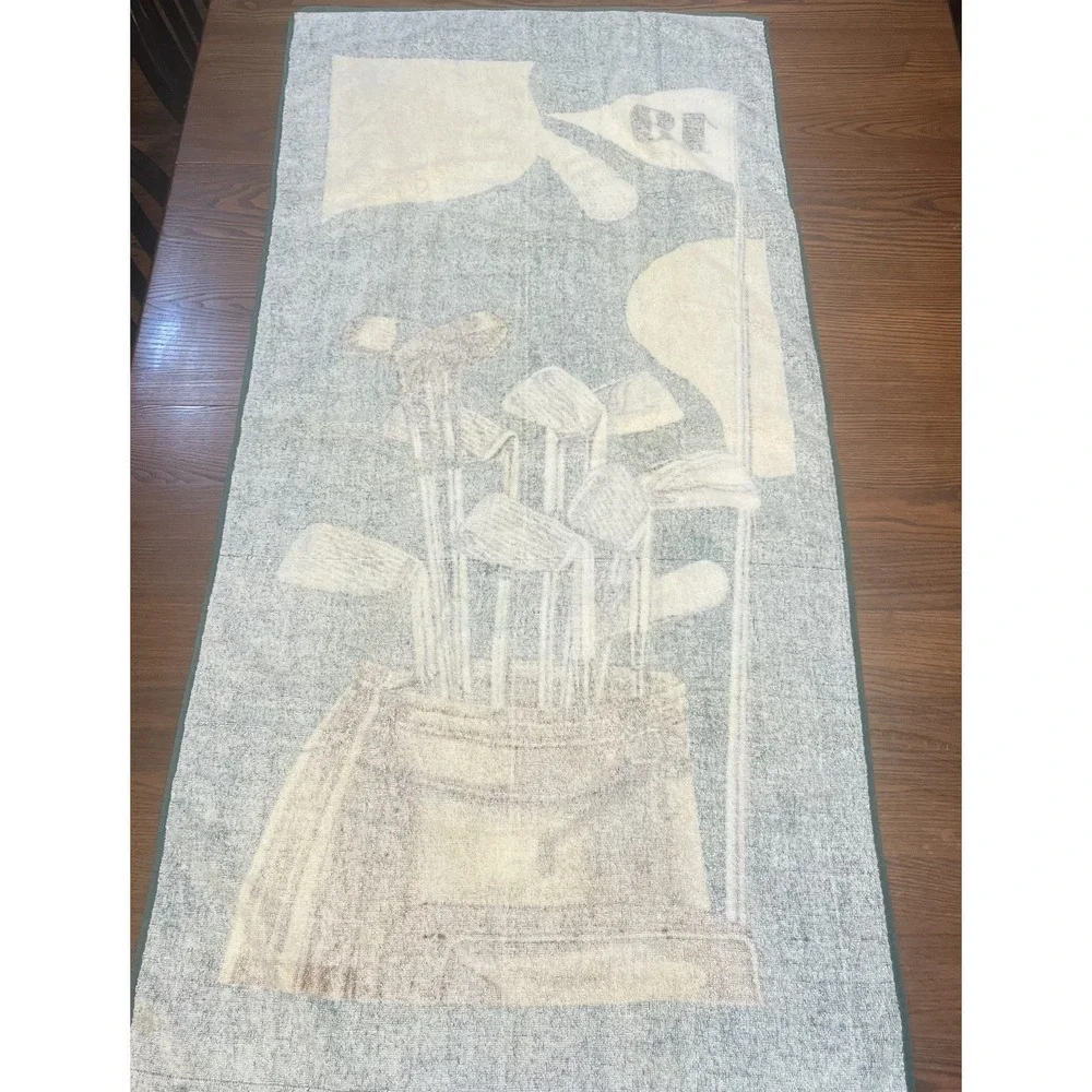 Vintage Hilasal Golf Beach Towel 19th Hole Clubs Flag Ball 100% Cotton Green